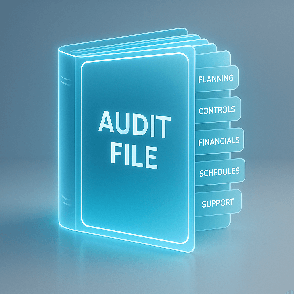 Digital audit file icon representing audit documentation and compliance records.