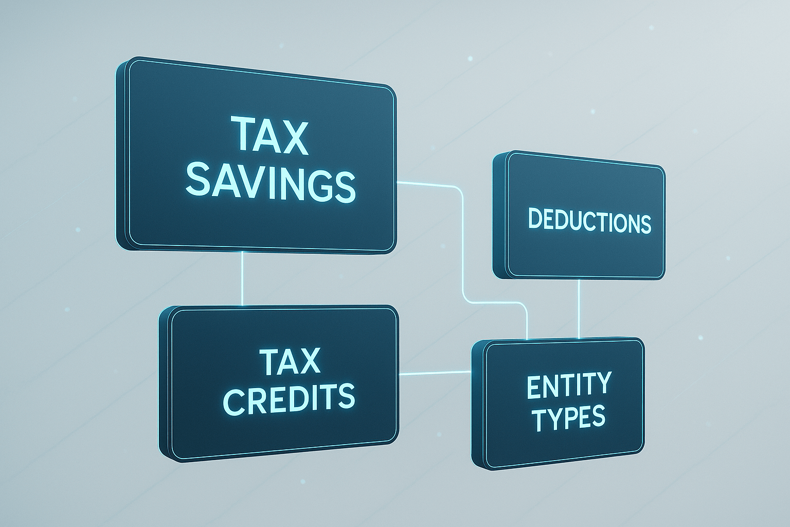 Graphic illustrating tax strategy concepts including tax savings and tax credits.